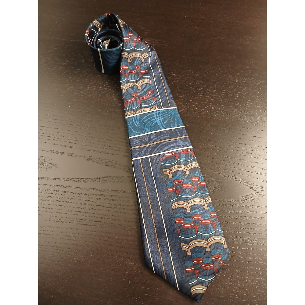 K.E.T.C.H. Classics Mens Geometric Abstract Art Deco Navy‎ Blue Teal Necktie USA